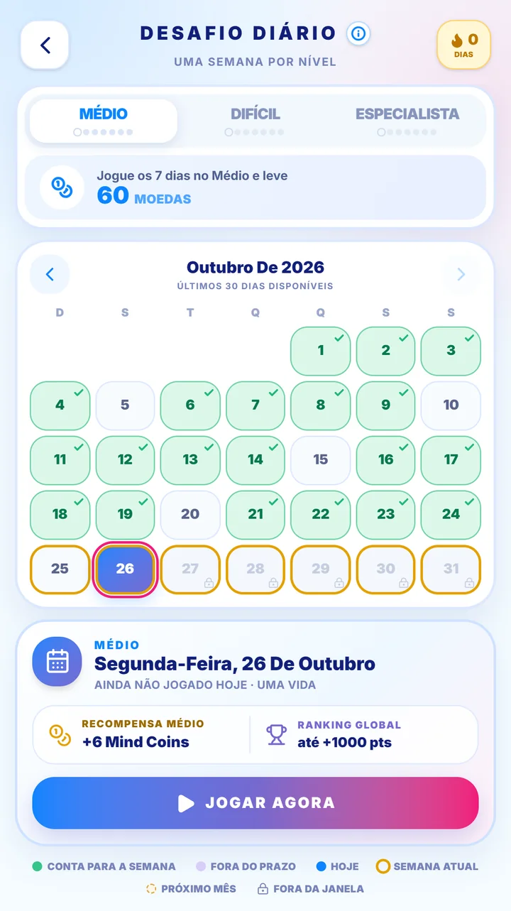 Calendário do desafio diário